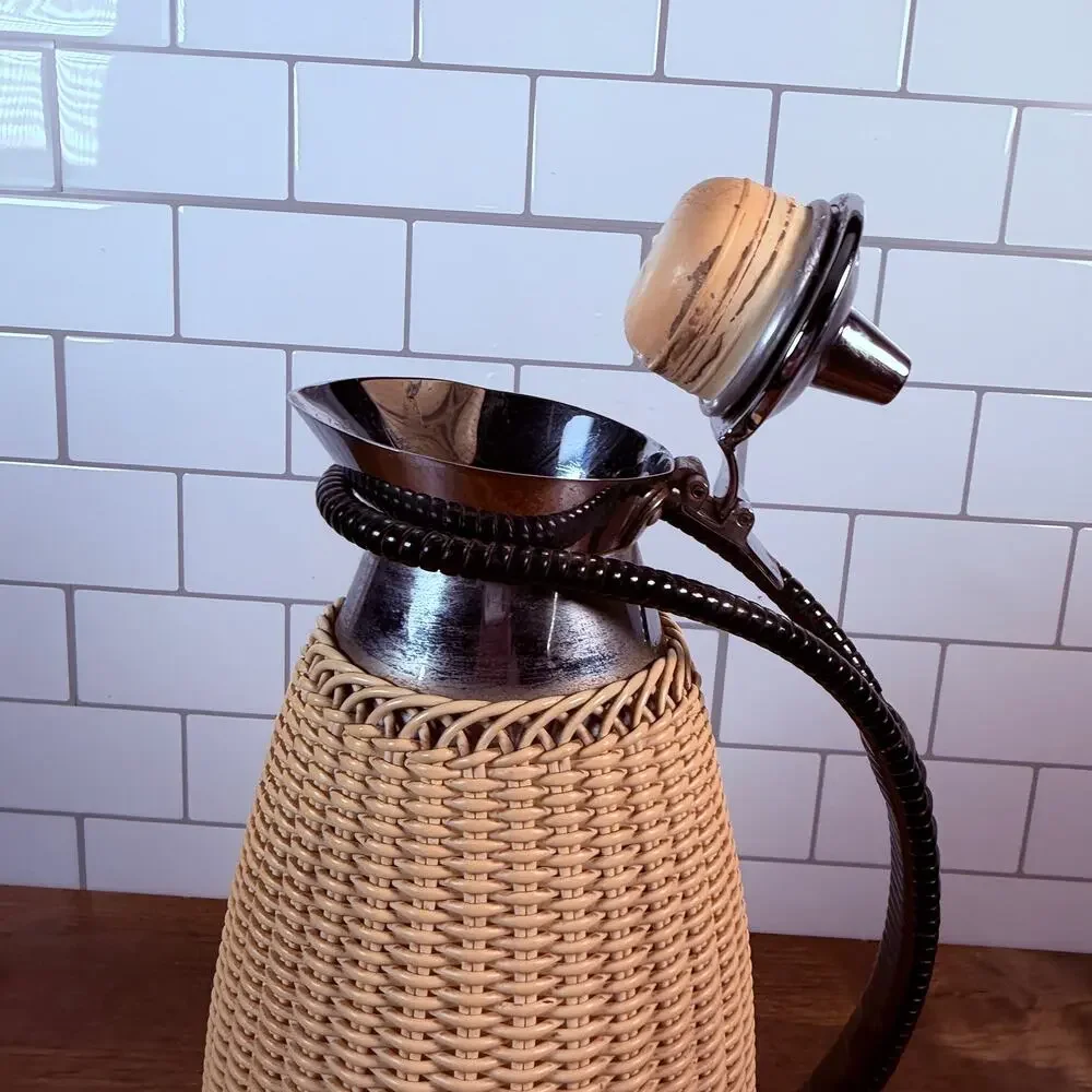 Vintage Alfi Wicker Rattan Thermal Carafe - Mid Century Modern German